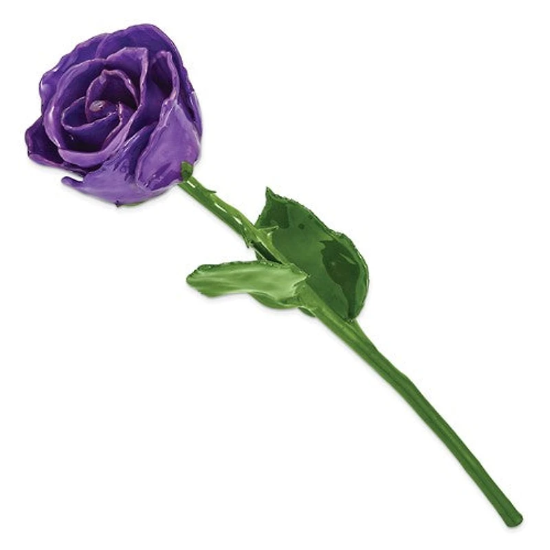Lacquer Dipped Natural Rose with Green Leaves and Stem