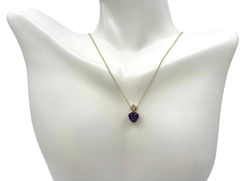10K Yellow Gold Amethyst & Diamond Necklace, 18"