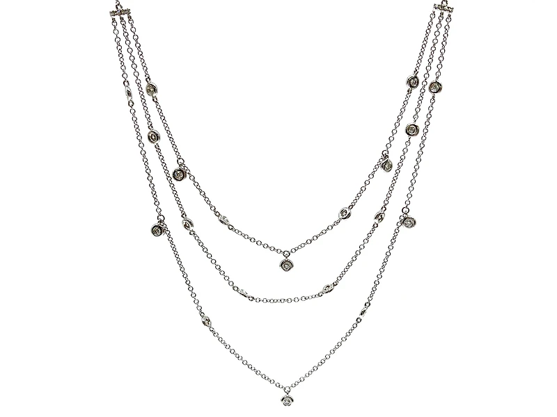 14K White Gold 0.39cttw 3 Tiered Diamond Necklace - 20 Inches
