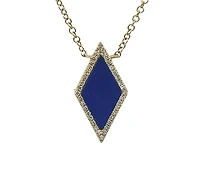 14K Yellow Gold 0.63cttw Lapis Lazuli and 0.09cttw Diamond Necklace, 18"