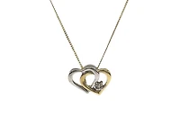 10K White & Yellow Gold 0.01cttw Diamond Double Heart Pendant, 18"