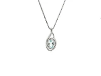 925 Sterling Silver Aquamarine & Diamond Necklace