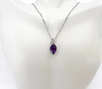 10K White Gold 3.00cttw Genuine Amethyst & 0.06cttw Diamond Pendant, 18"