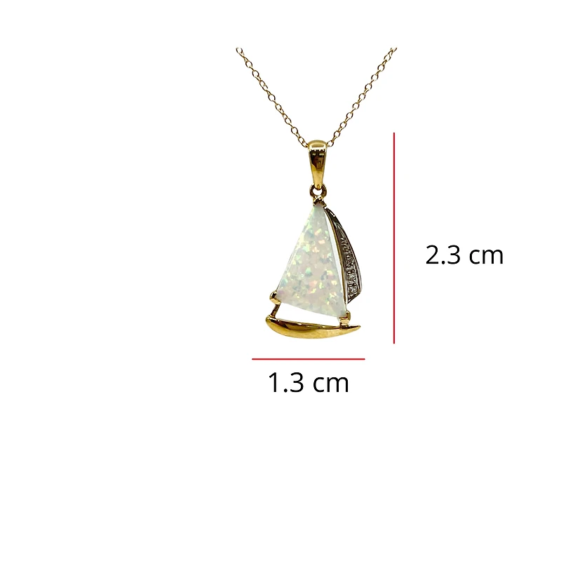 10K Yellow Gold Sail Boat Shaped Created Opal and 0.015cttw Diamond Necklace - 18 Inches