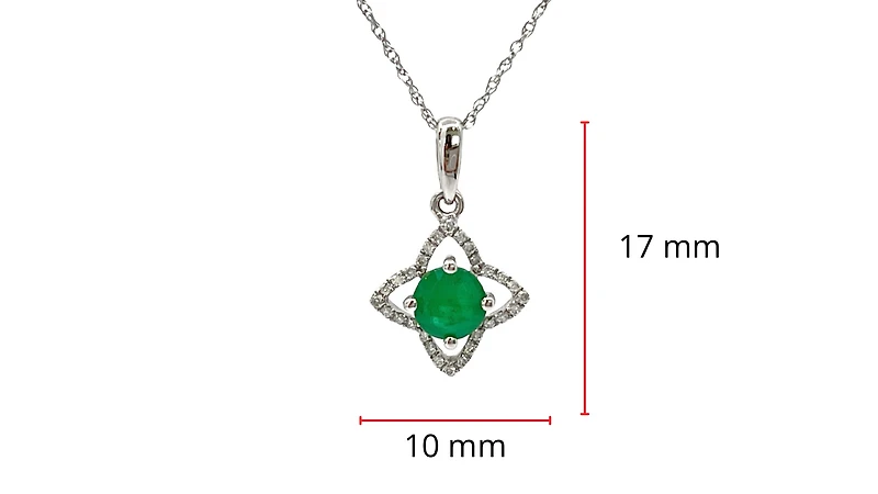 10/14K White Gold Emerald and Diamond Pendant, 18"