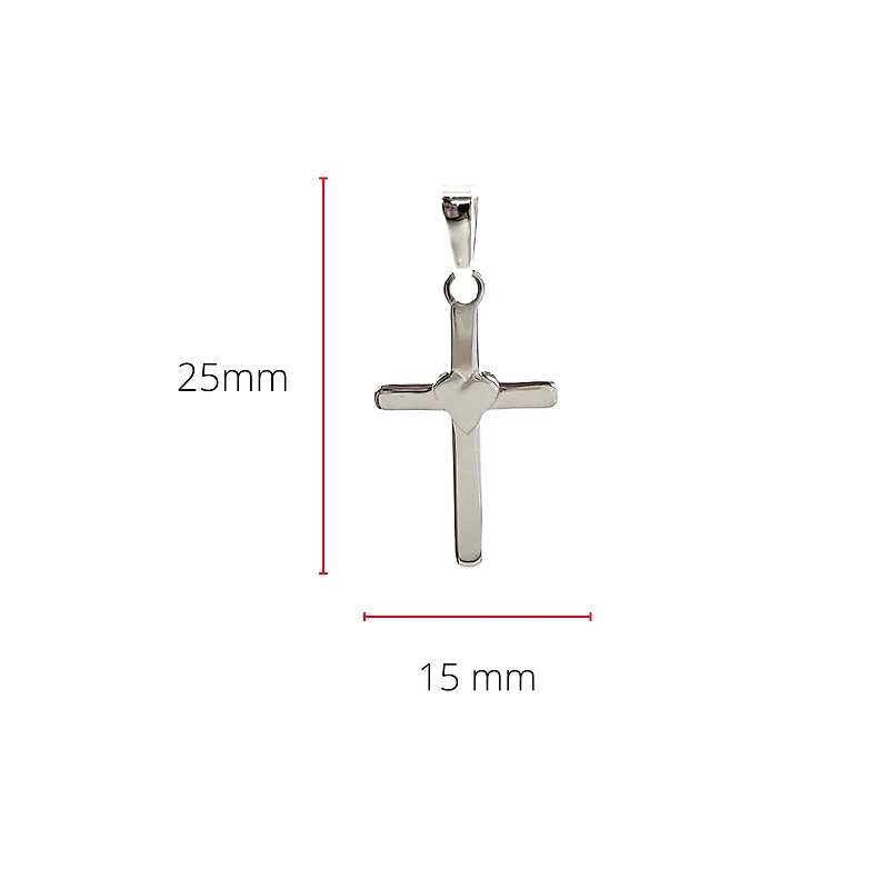 925 Sterling Silver 25mm x 15mm Flat Cross Charm with a Heart Center