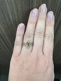 925 Sterling Silver Citrine & Diamond Ring - 4.5