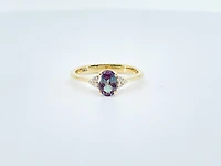14K Yellow Gold Created Alexandrite and Diamond Ring