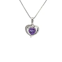 10K White Gold Amethyst and Diamond Pendant - 18"