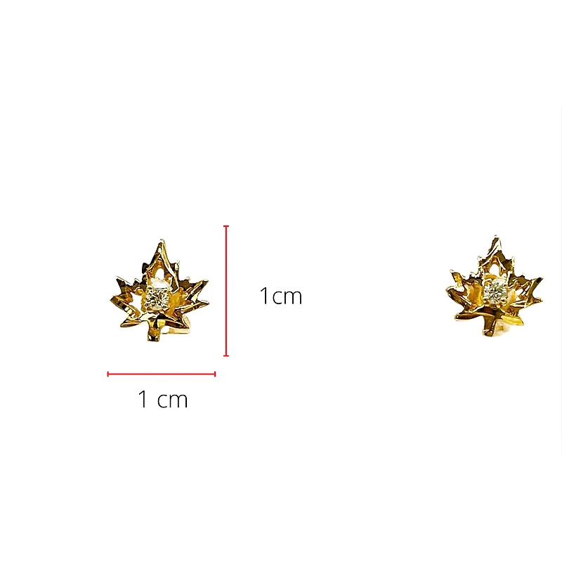 14K Yellow Gold 0.06cttw Diamond Little Leaf Stud Earrings with Butterfly Backs