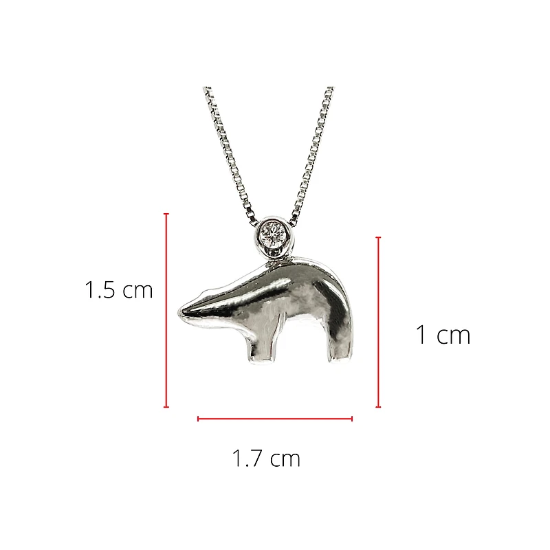Sterling Silver 0.057cttw Canadian Diamond Polar Bear Pendant, 18"