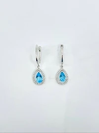 10K White Gold Genuine Blue Topaz & Diamond Earrings