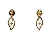 10K Yellow Gold 0.04cttw Diamond Leaf Earrings - 15mm x 6mm