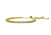 925 Sterling Silver 2mm Cubic Zirconia Gold Plated Bezel Set Tennis Bracelet with Adjustable ends - 5 - 11 Inches