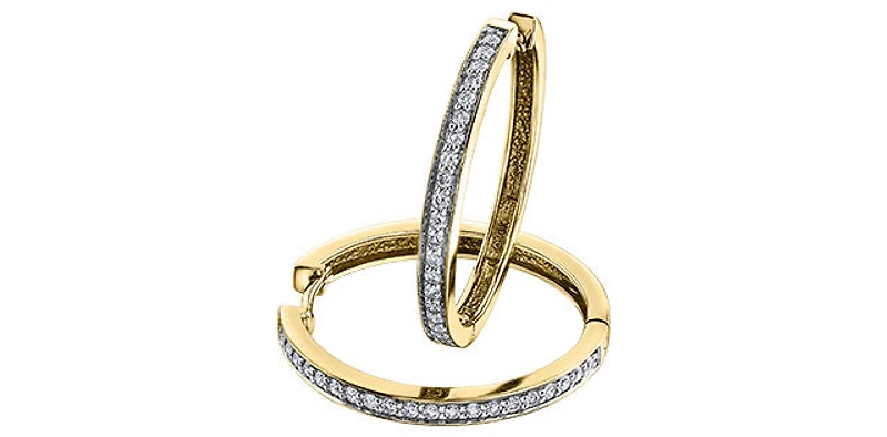 10K Yellow Gold 0.15cttw Diamond Hoop Earrings