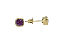 10K Yellow Gold 0.60cttw Cushion Cut Amethyst Bezel Set Stud Earrings