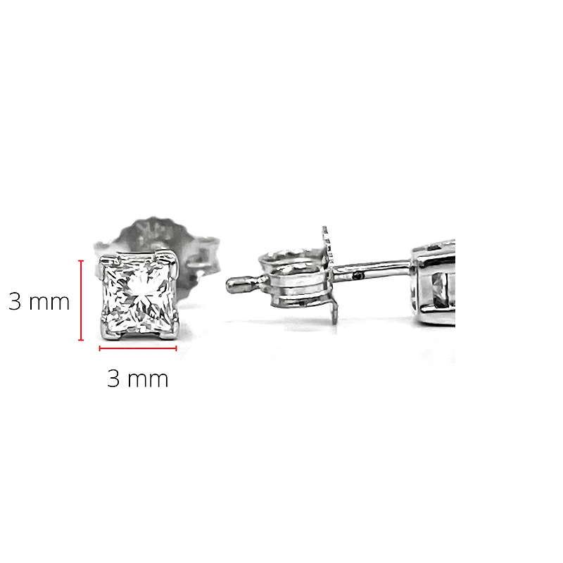 14K White Gold 0.27cttw Princess Cut Canadian Diamond Earrings
