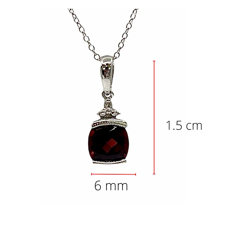 10K White Gold 6mm Garnet and 0.007cttw Diamond Necklace - 18 Inches