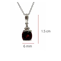 10K White Gold 6mm Garnet and 0.007cttw Diamond Necklace - 18 Inches