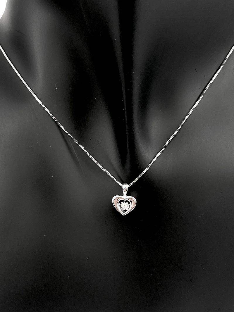 10K White Gold 0.01cttw Round Cut Diamond Pendant, 18"