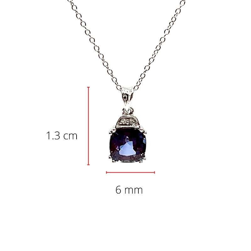 10K White Gold 6mm Cushion Cut Created Alexandrite & 0.01cttw Diamond Pendant, 18"