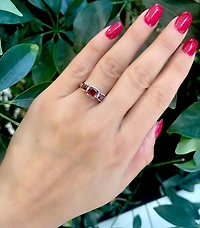 10K White Gold 6mm and 4mm Cushion Cut Garnet and 0.014cttw Diamond Ring - Size 7