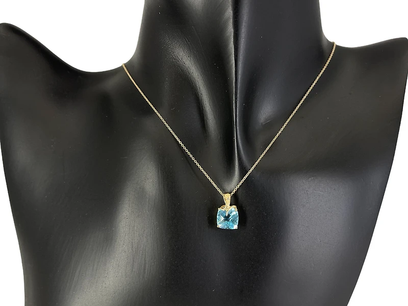10K Yellow Gold 8mm Swiss Blue Topaz and 0.005cttw Diamond Necklace - 18 Inches