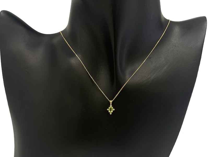 10K White Gold Peridot and 0.03cttw Diamond Pendant, 18" Box Chain