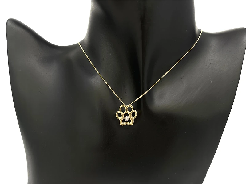 10K White, Yellow or Rose Gold Paw Print Diamond Necklace