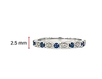 10K White Gold Round Cut Sapphire and 0.05cttw Diamond Stack Ring - Size 7