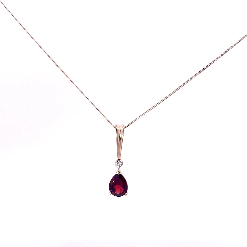 10K Yellow Gold 0.02 cttw Diamond and Garnet Pendant, 18"