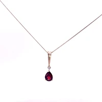10K Yellow Gold 0.02 cttw Diamond and Garnet Pendant, 18"