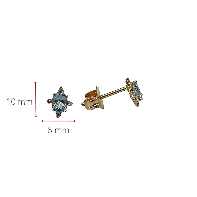 10K Yellow Gold Aquamarine and Diamond Earrings