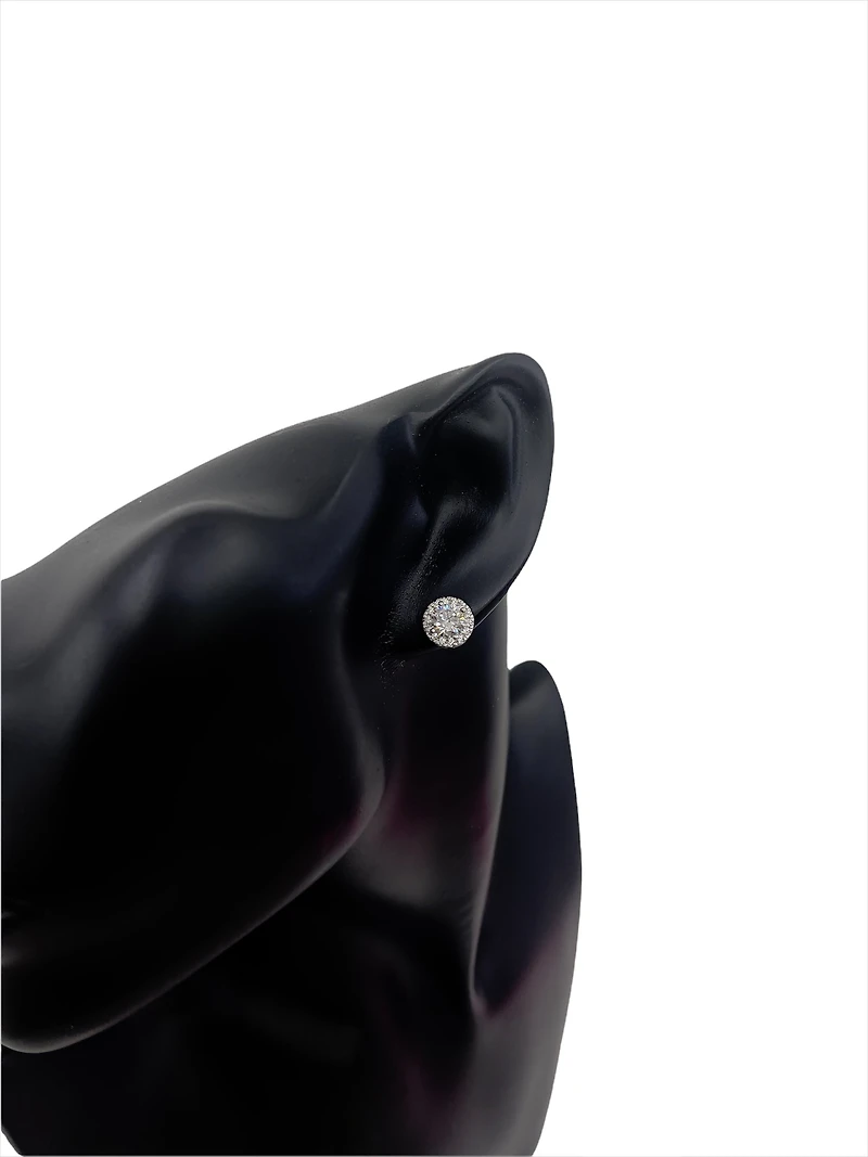 925 Sterling Silver 6mm Round Cubic Zirconia Halo Stud Earrings - 9mm