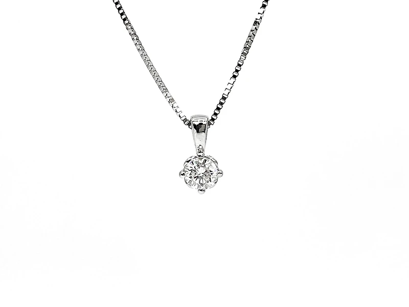 14K White Gold 0.17cttw Round Cut Canadian Diamond Pendant, 18”