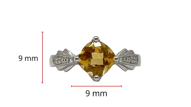 10K White Gold Citrine & Diamond Ring- Size 6.5