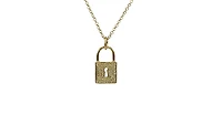 14K Yellow Gold 0.12cttw Diamond Lock Pendant, 18"