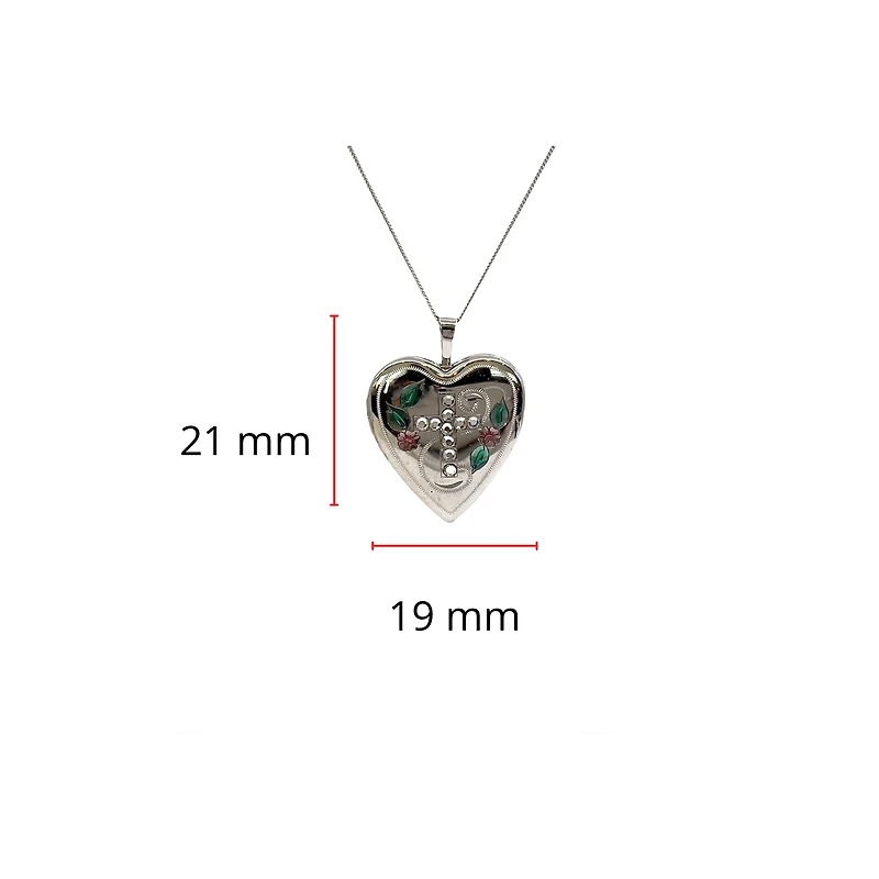 925 Sterling Silver Locket with Cubic Zirconia Cross and Decals with Chain - 18 Inches