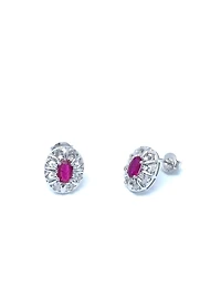 10K White Gold 0.65cttw Genuine Ruby and 0.08cttw Diamond Earrings