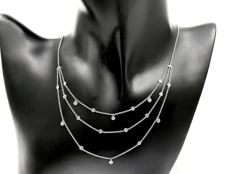 14K White Gold 0.39cttw 3 Tiered Diamond Necklace - 20 Inches