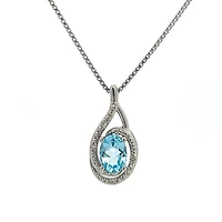925 Sterling Silver Blue Topaz & Diamond Necklace