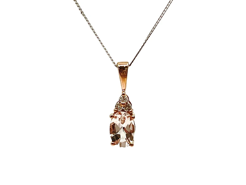 10K Rose Gold 0.40cttw Morganite & 0.03cttw Diamond Pendant, 18"