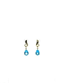 14K Yellow Gold Blue Topaz & 0.03cttw Diamond Earrings