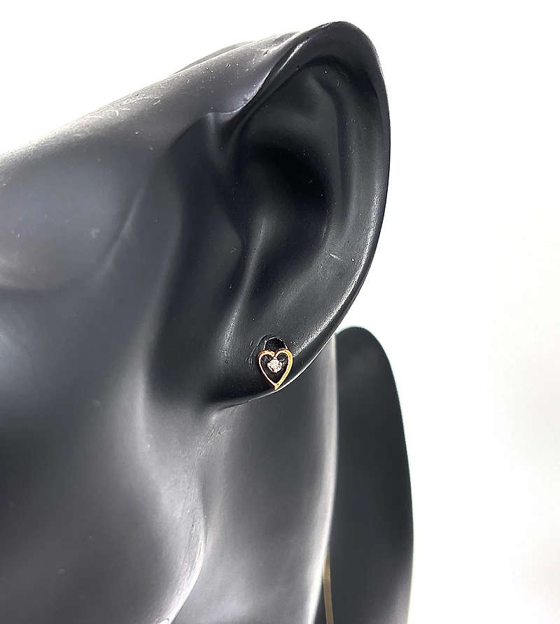 10K Two Tone Rose and White Gold 0.02cttw Diamond Heart Shaped Stud Earrings