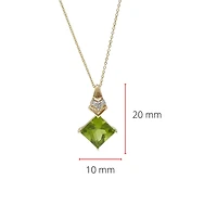 10K Yellow Gold 7mm Princess Cut Peridot and Diamond Pendant