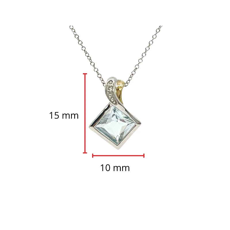10K White and Yellow Gold 6mm Princess Cut Aquamarine and 0.005cttw Diamond Pendant, 18"