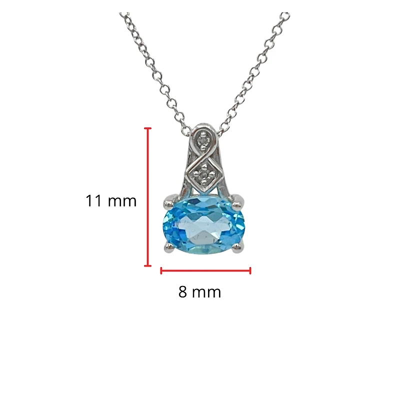 10K White Gold Blue Topaz and Diamond Pendant, 18"