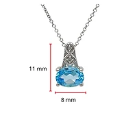 10K White Gold Blue Topaz and Diamond Pendant, 18"