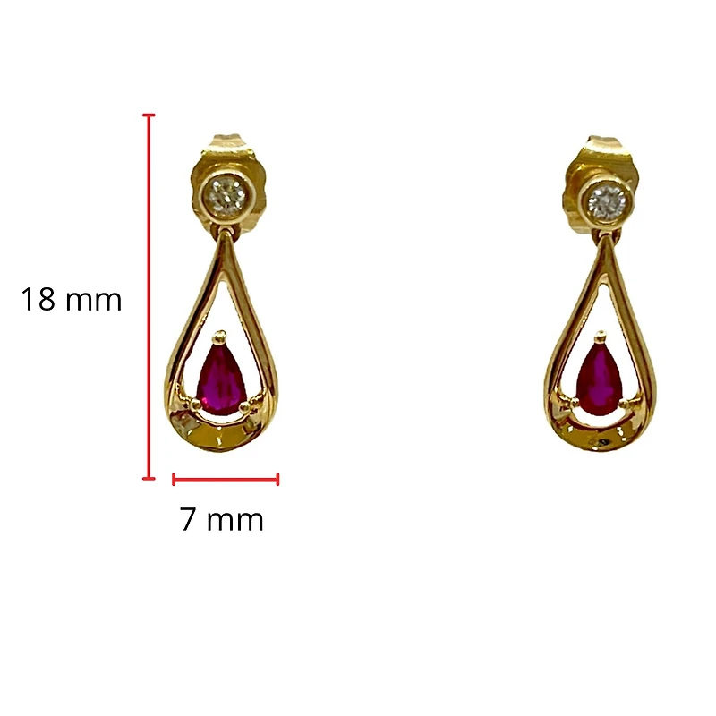 10K Yellow Gold 0.70cttw Ruby and 0.08cttw Diamond Earrings
