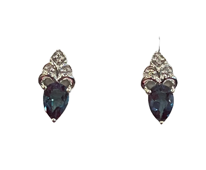 10K White Gold 1.0cttw Created Alexandrite and 0.03cttw Diamond Earrings